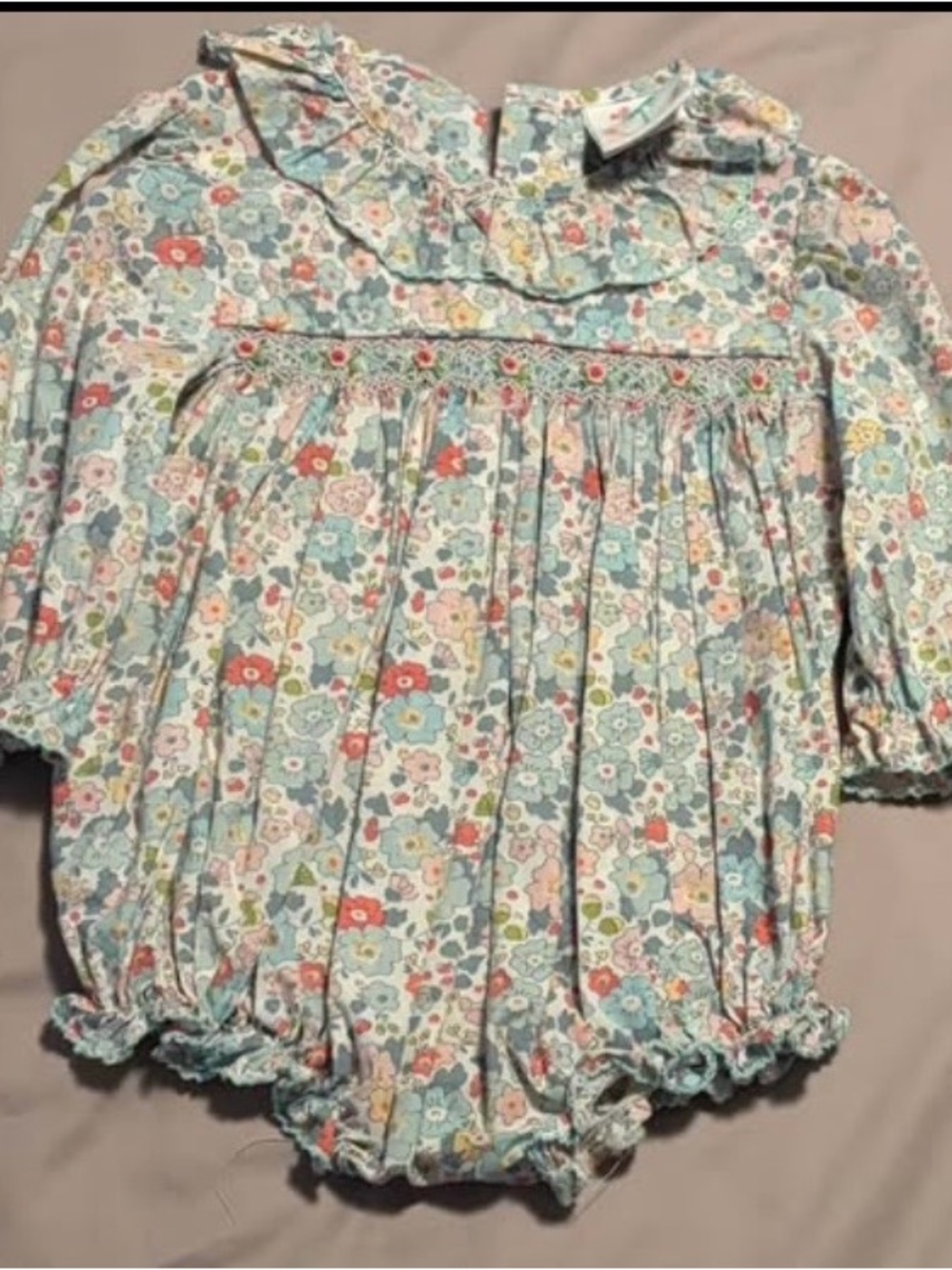 Shrimp & Grits Floral Smocked Baby Bubble